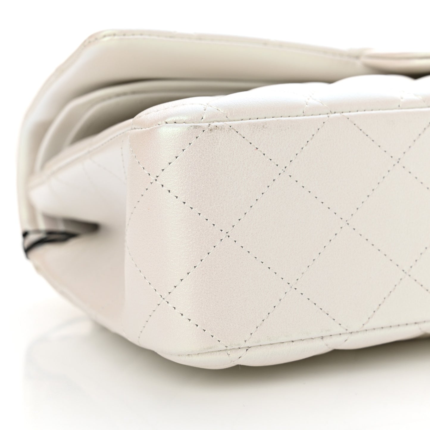 Iridescent Calfskin Quilted Medium Double Flap White