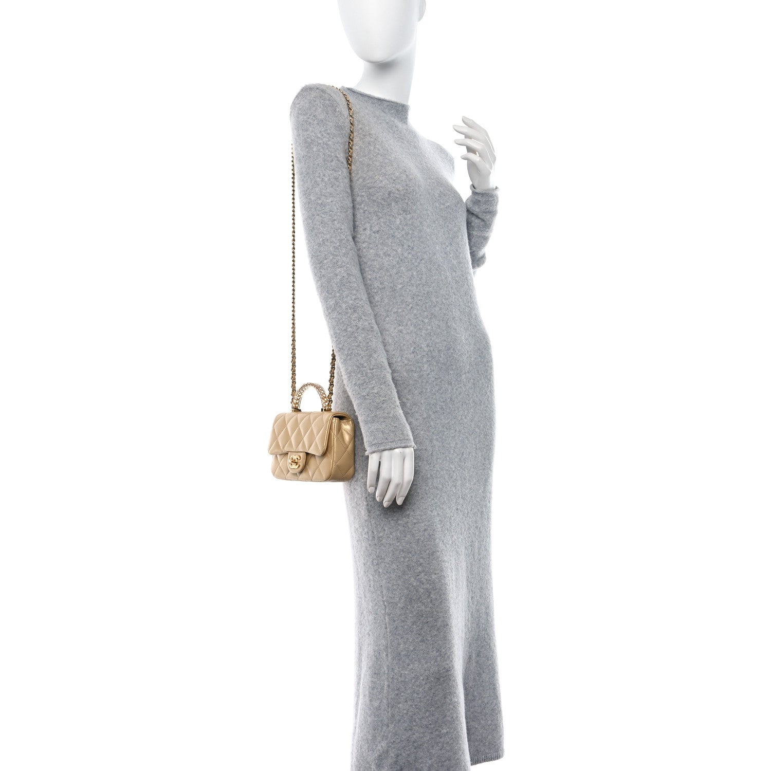 Chanel Metallic Lambskin Resin Quilted Top Handle Mini Flap Gold 2 of 11