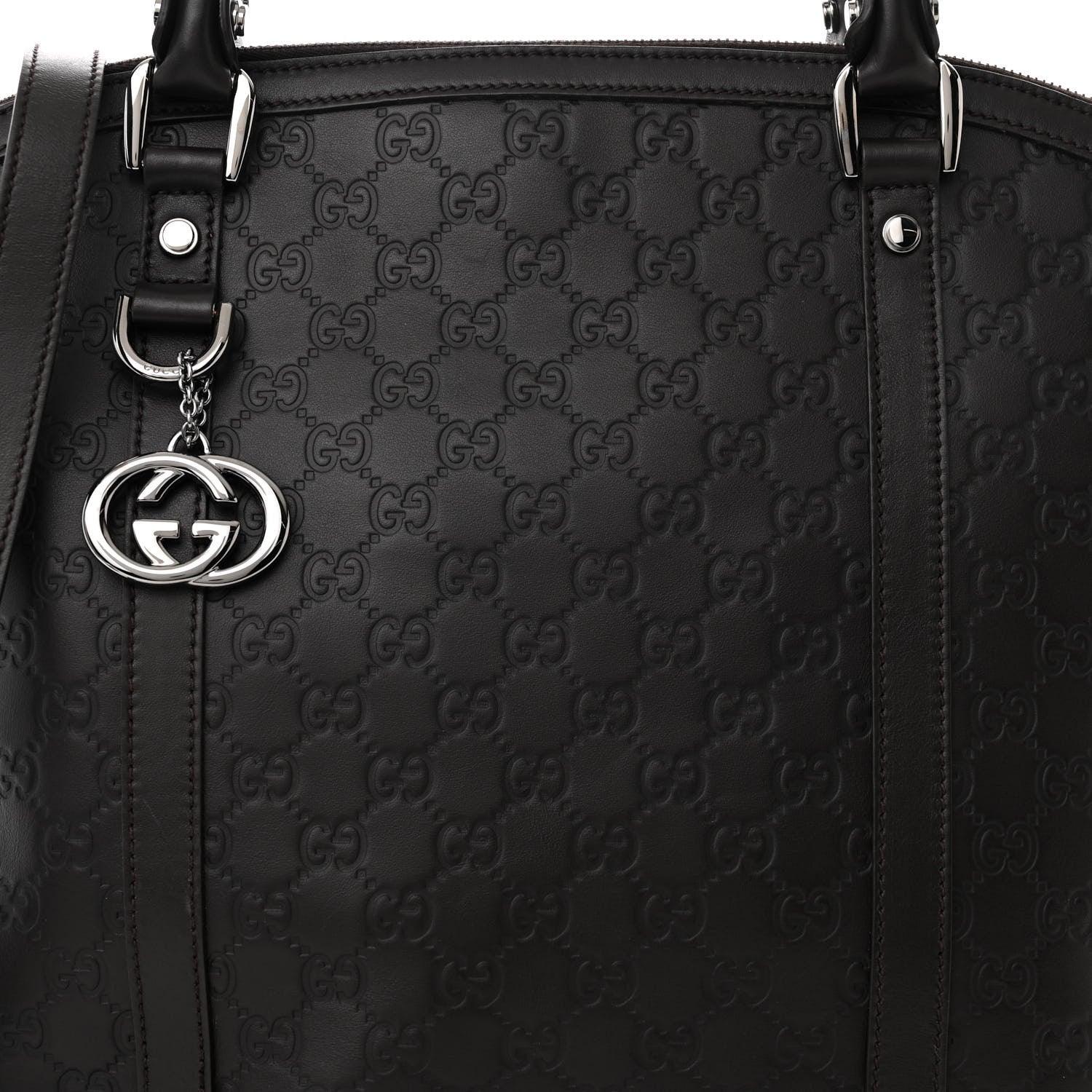 Gucci Guccissima Large GG Charm Convertible Dome Satchel Dark Brown 8 of 10