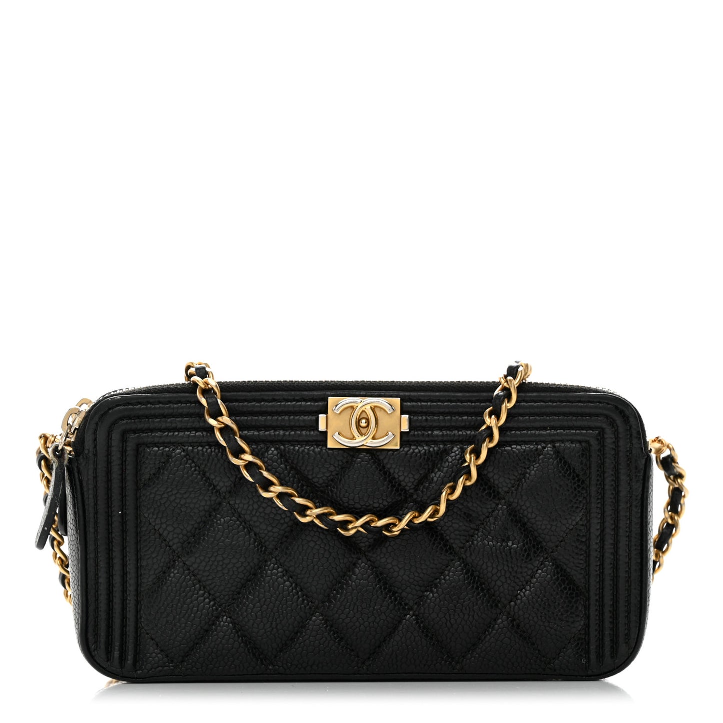 Caviar Quilted Small Boy Clutch With Chain Black