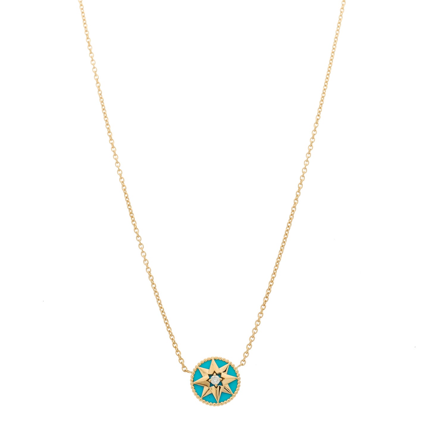 18K Yellow Gold Diamond Turquoise Rose Des Vents Necklace
