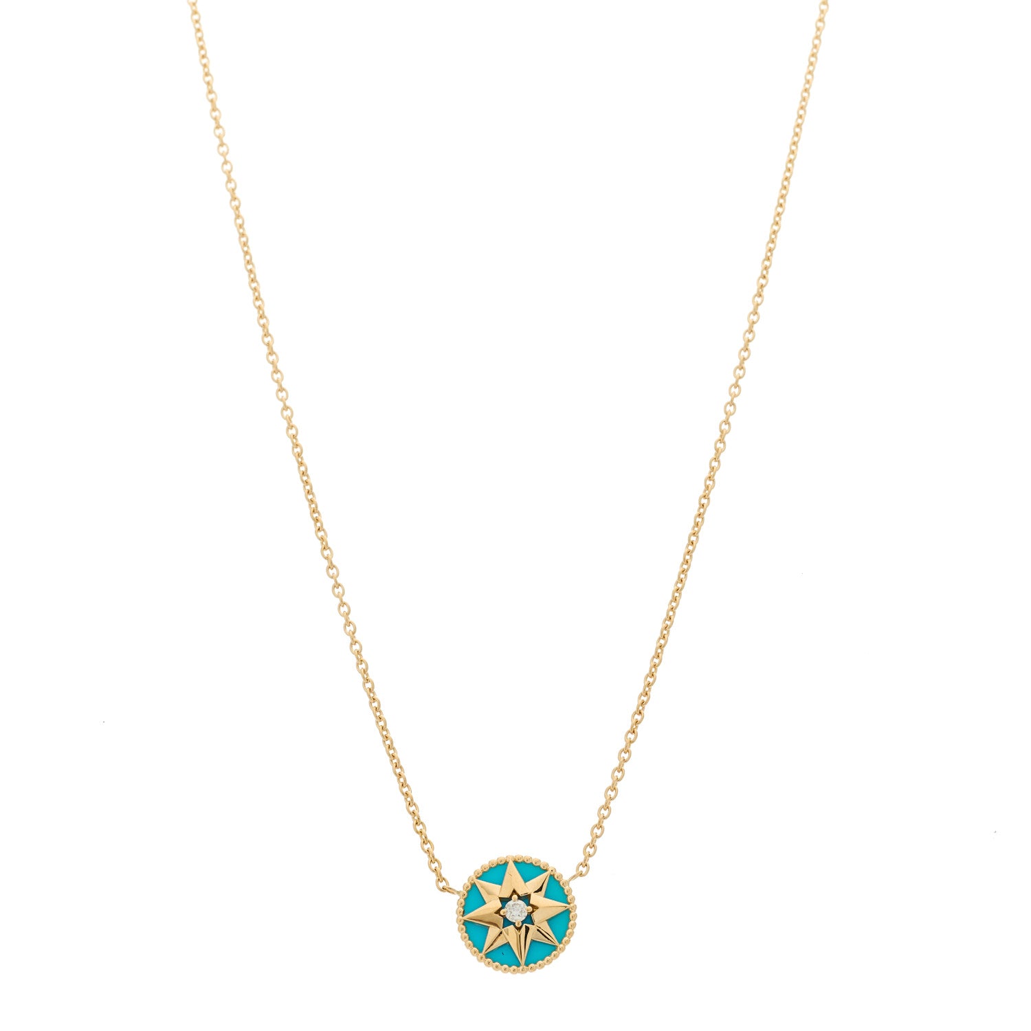 Christian Dior 18K Yellow Gold Diamond Turquoise Rose Des Vents Necklace 1 of 5