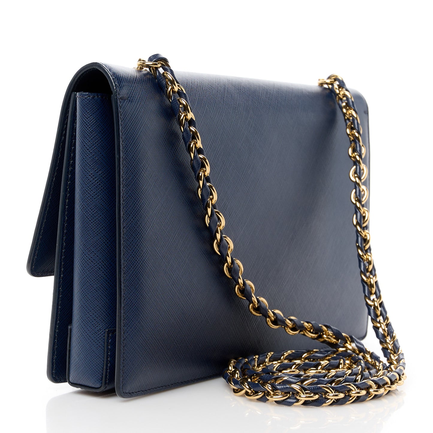 Printed Calfskin Vara Bow Chain Flap Crossbody Navy