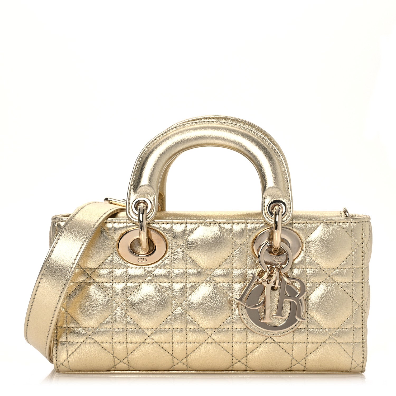 Christian Dior Metallic Lambskin Cannage Small Lady D-Joy Gold