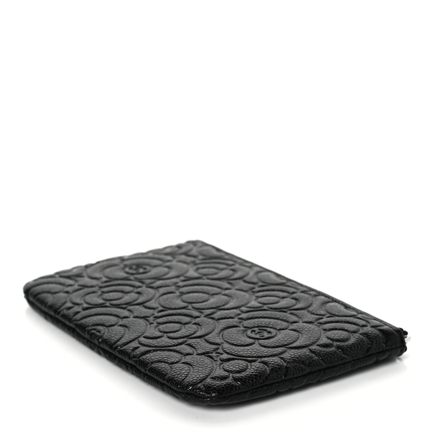 Caviar Camellia Embossed Cosmetic Pouch Black