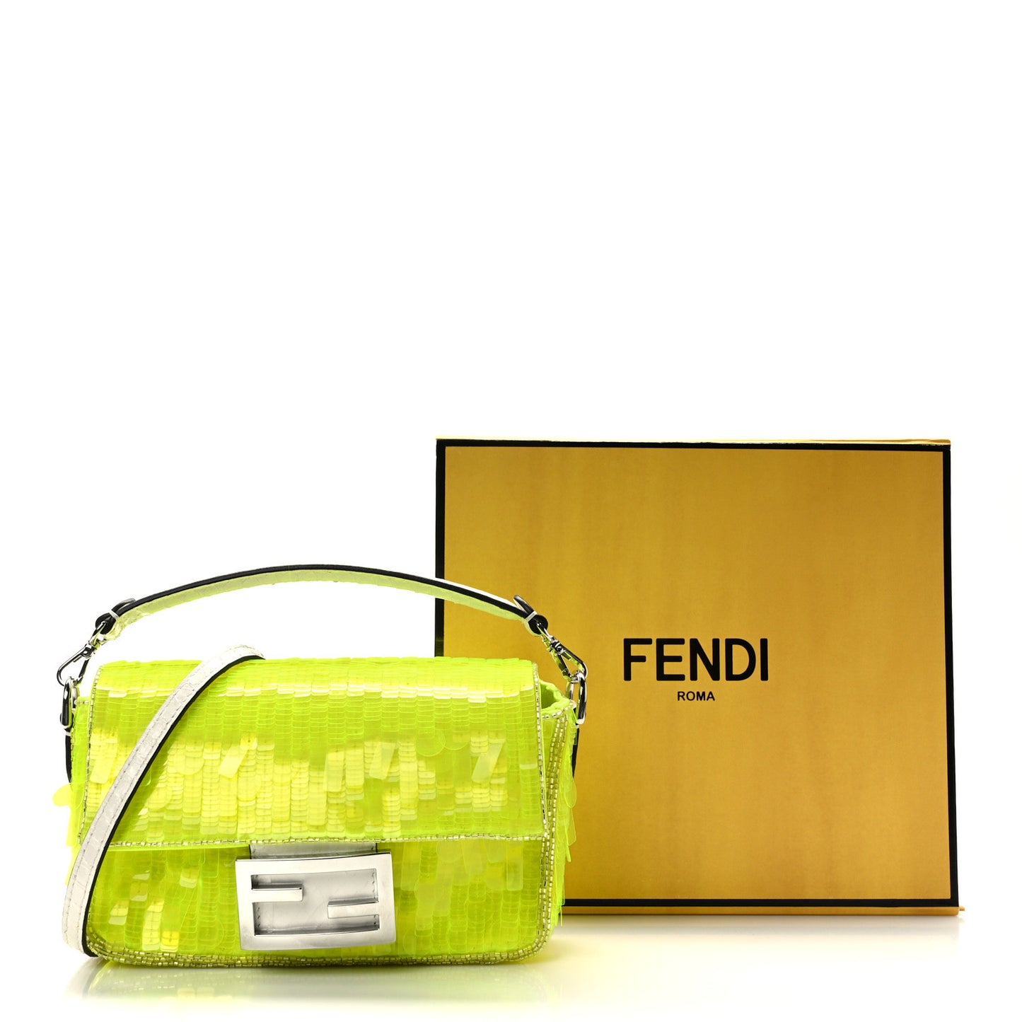 Transparent Paillettes Elaphe Mini Baguette Yellow Fluo Avorio