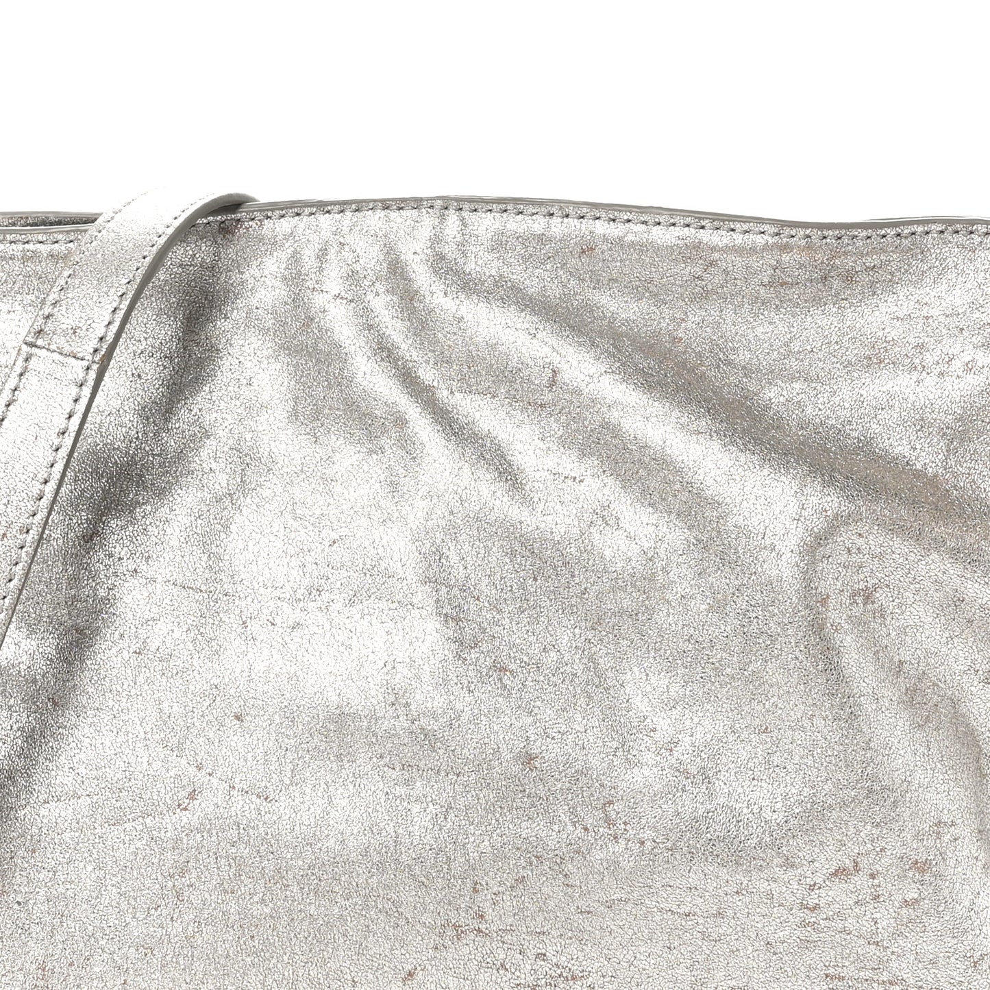 Distressed Metallic Lambskin Medium Flamenco Knot Bag Silver