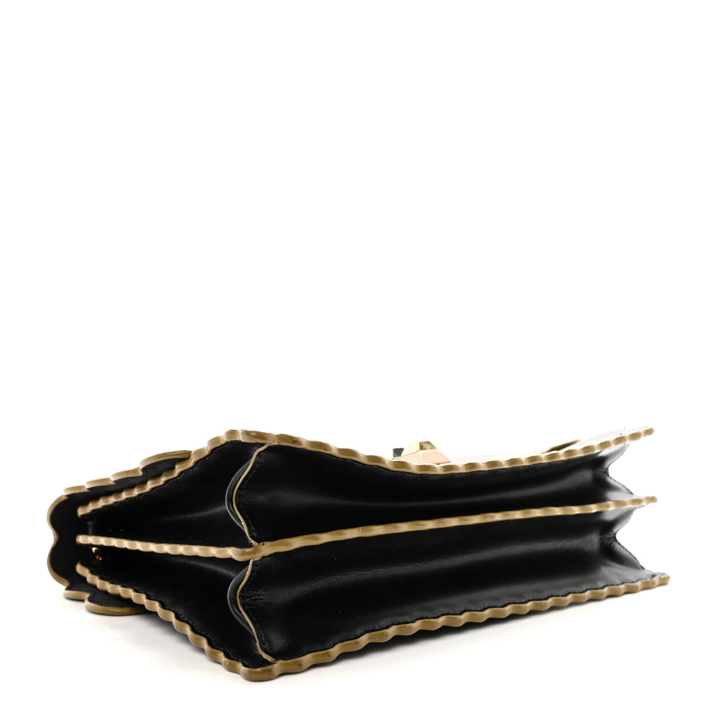 Vitello Liberty Scalloped Studded Kan I Shoulder Bag Black