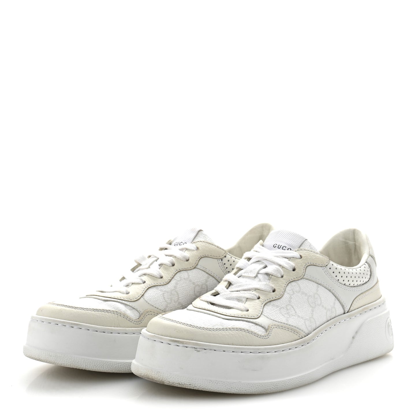 Calfskin GG Supreme Monogram Perforated Womens Platform 55mm Sneakers 37 Mystic White