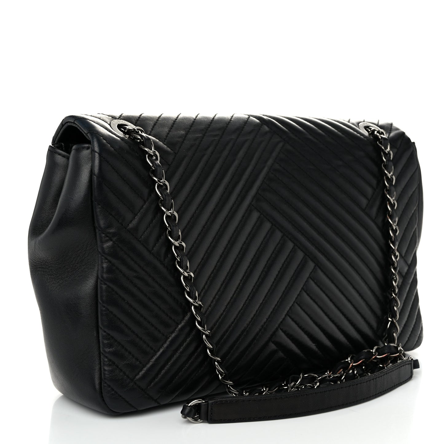 Lambskin Quilted Large CC Crossing Flap Black