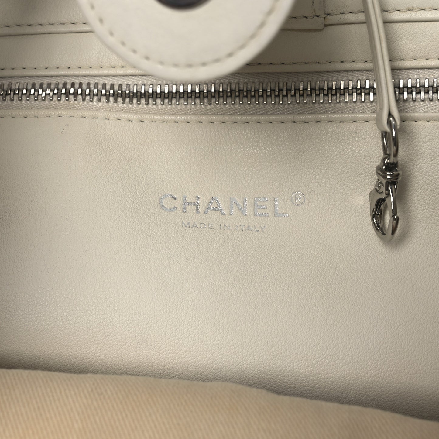 Calfskin Stitched Small Urban Shopping Tote White