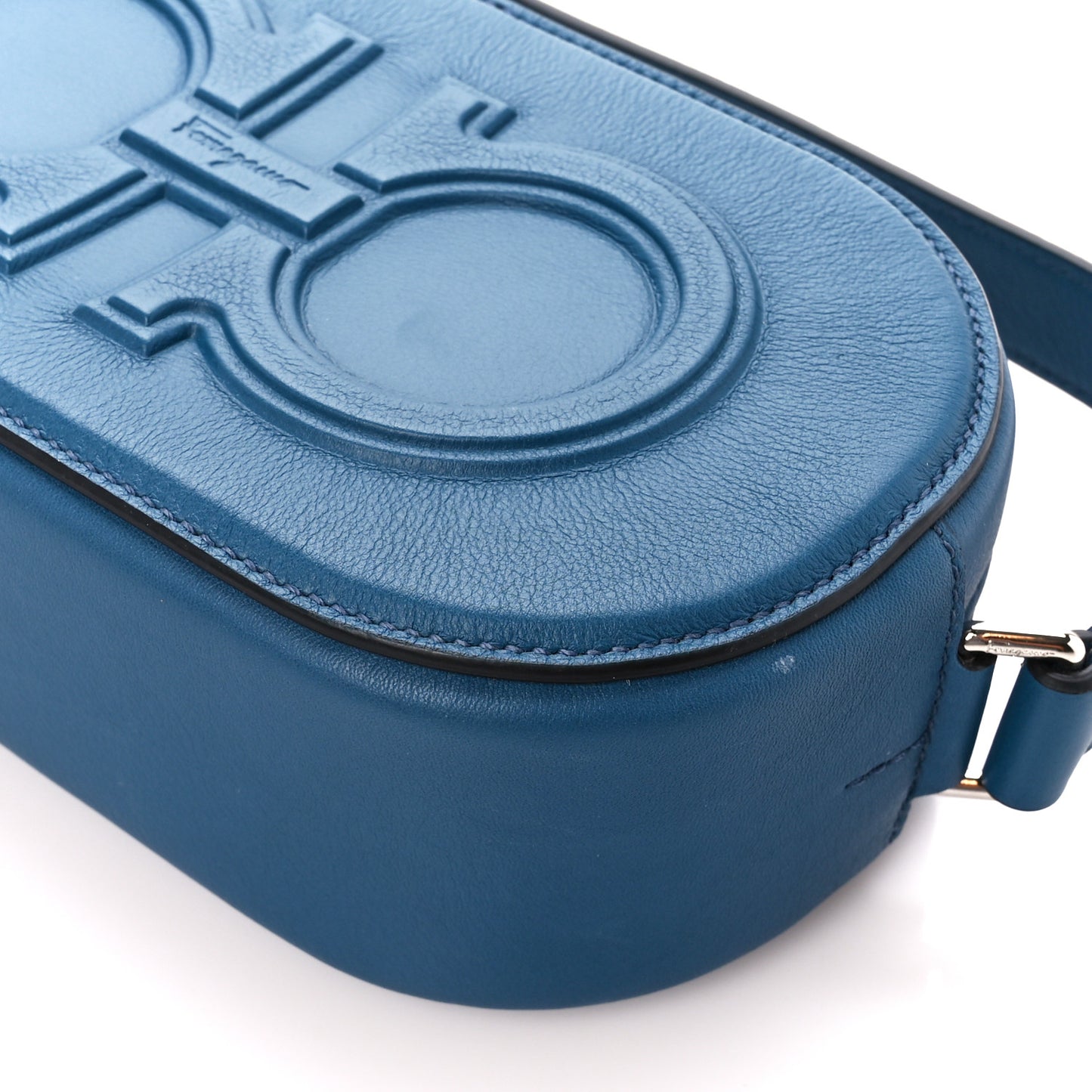 Calfskin Double Gancio Crossbody Bag Denim