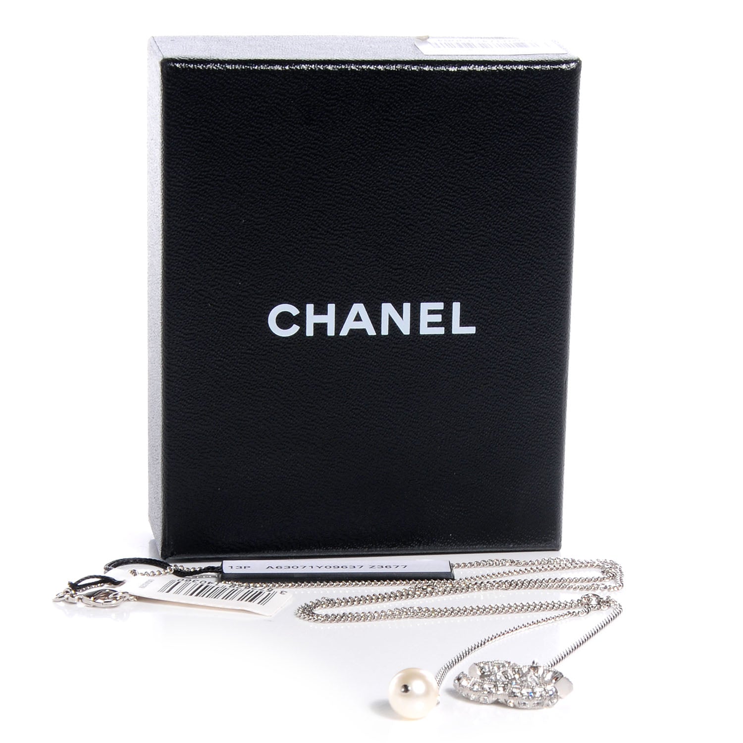 Chanel Baguette Crystal Pearl CC Lariat Necklace Silver 6 of 6
