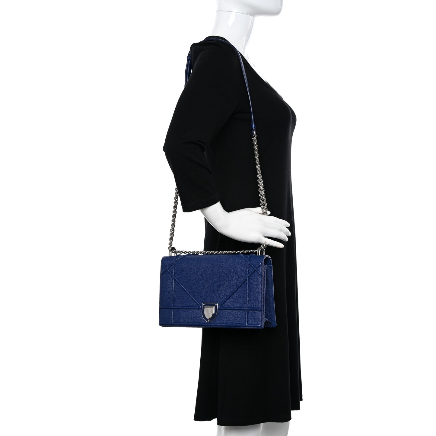 Grained Calfskin Small Diorama Flap Bag Bleu De Minuit
