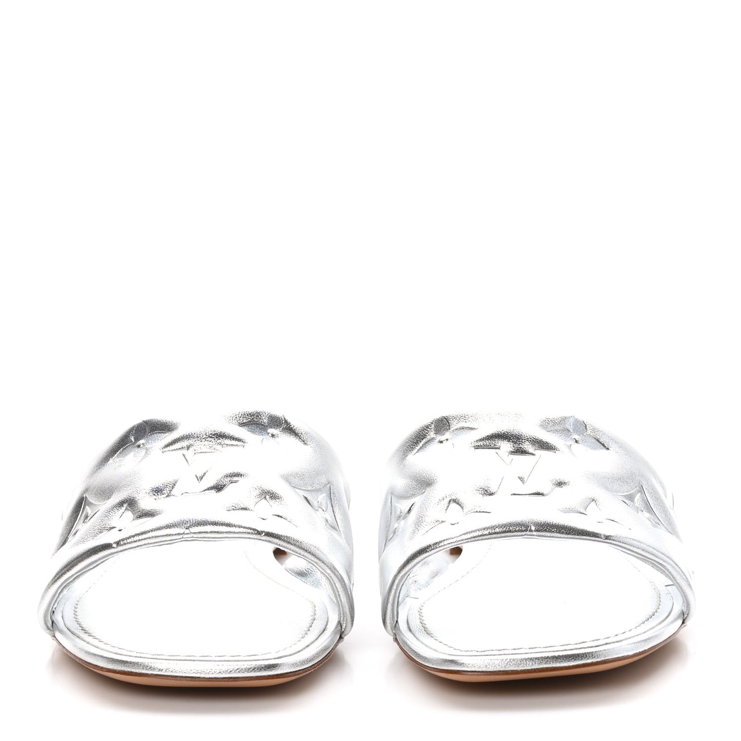 Metallic Lambskin Embossed Monogram Revival Flat Mules 36 Silver