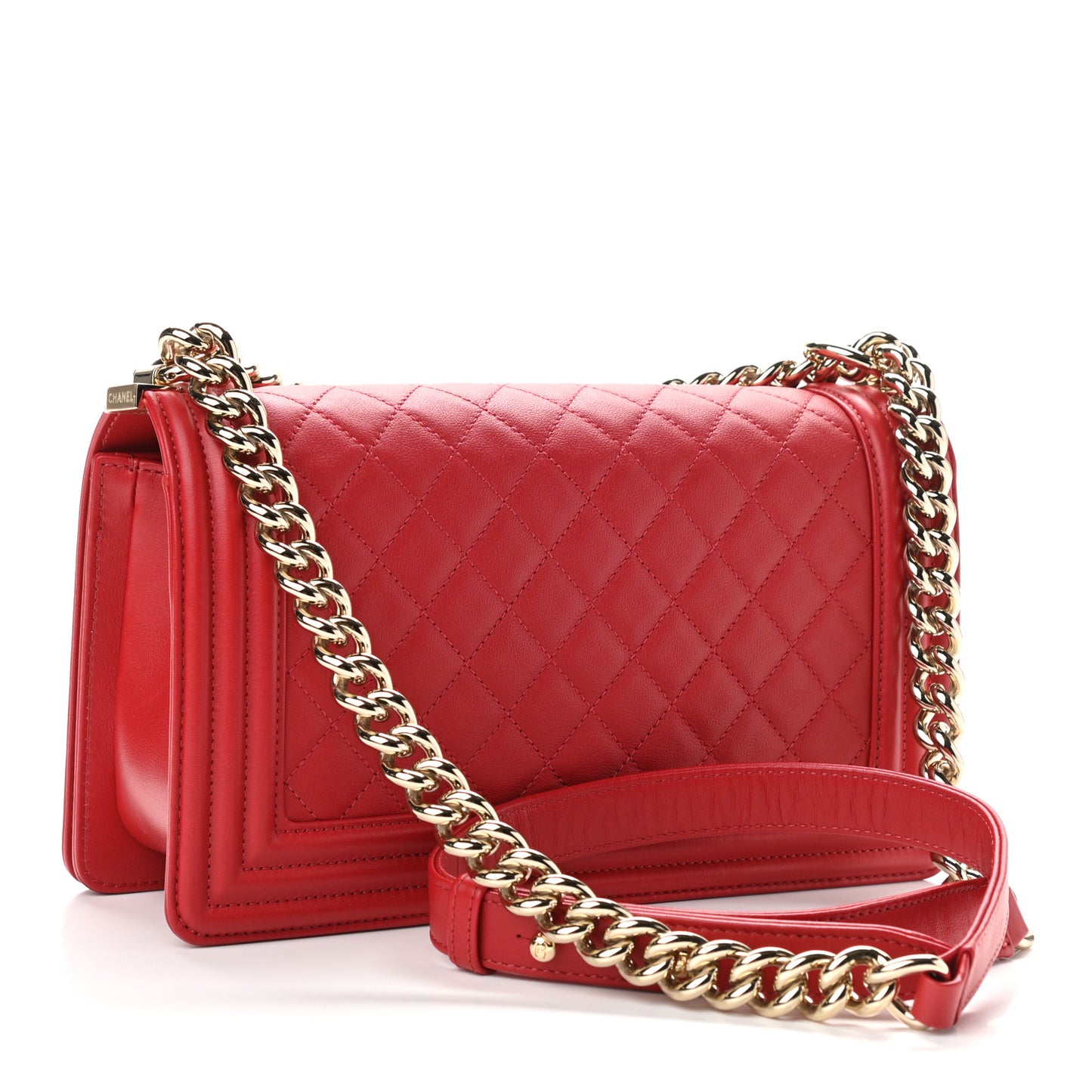 Lambskin Quilted Medium Boy Flap Red