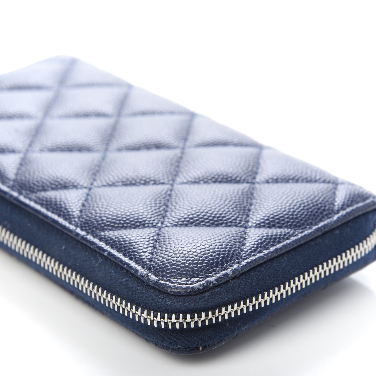 Caviar Quilted Small Zip Around Wallet Navy