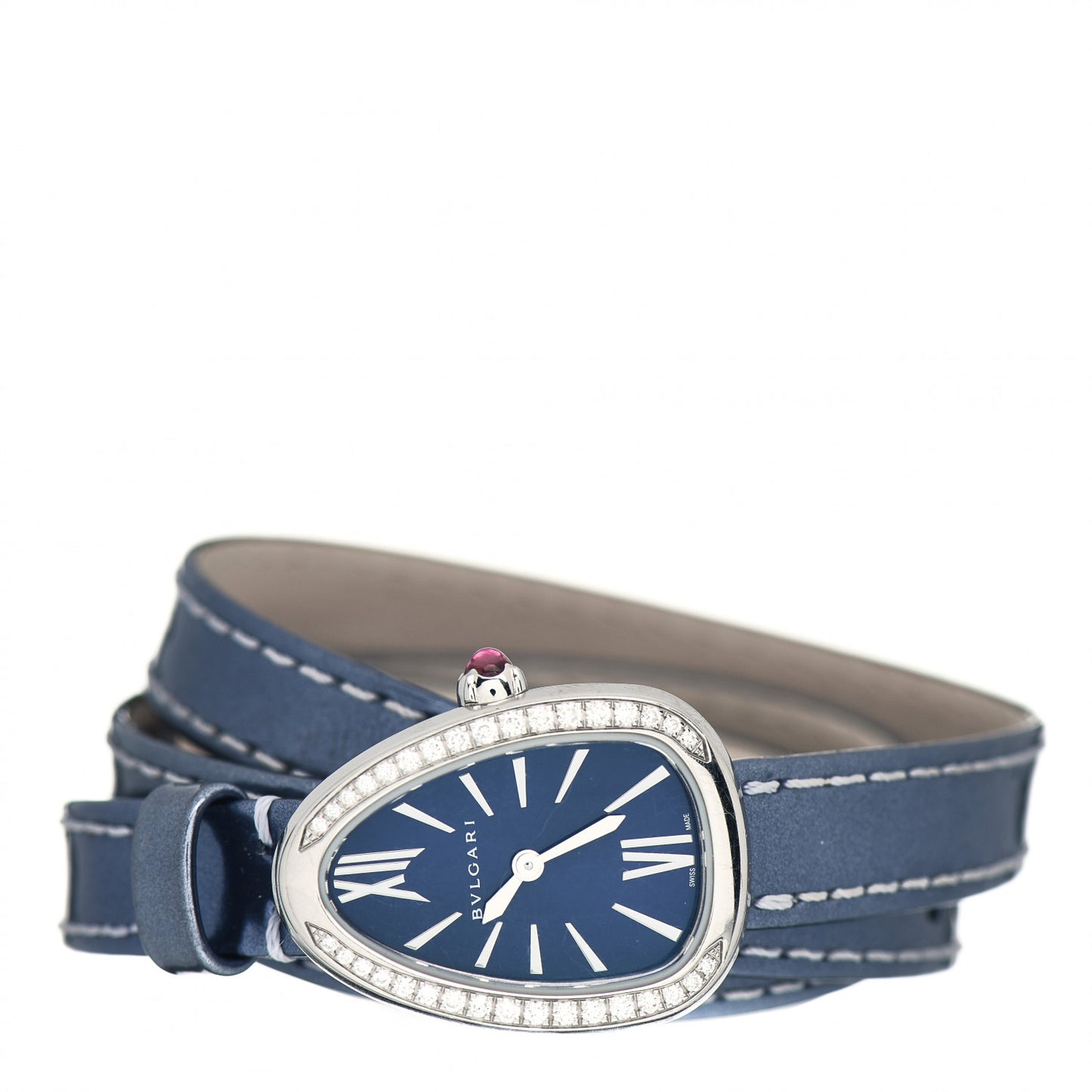 Stainless Steel Calfskin Diamond Bezel 27mm Serpenti Four Wrap Quartz Watch Blue