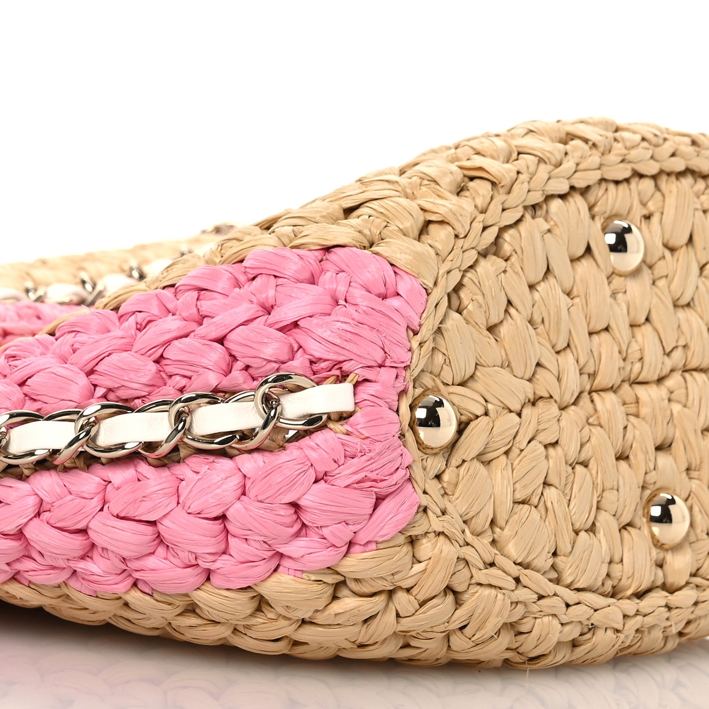 Raffia Chain Venice Beach Basket Flap Bag Beige Pink