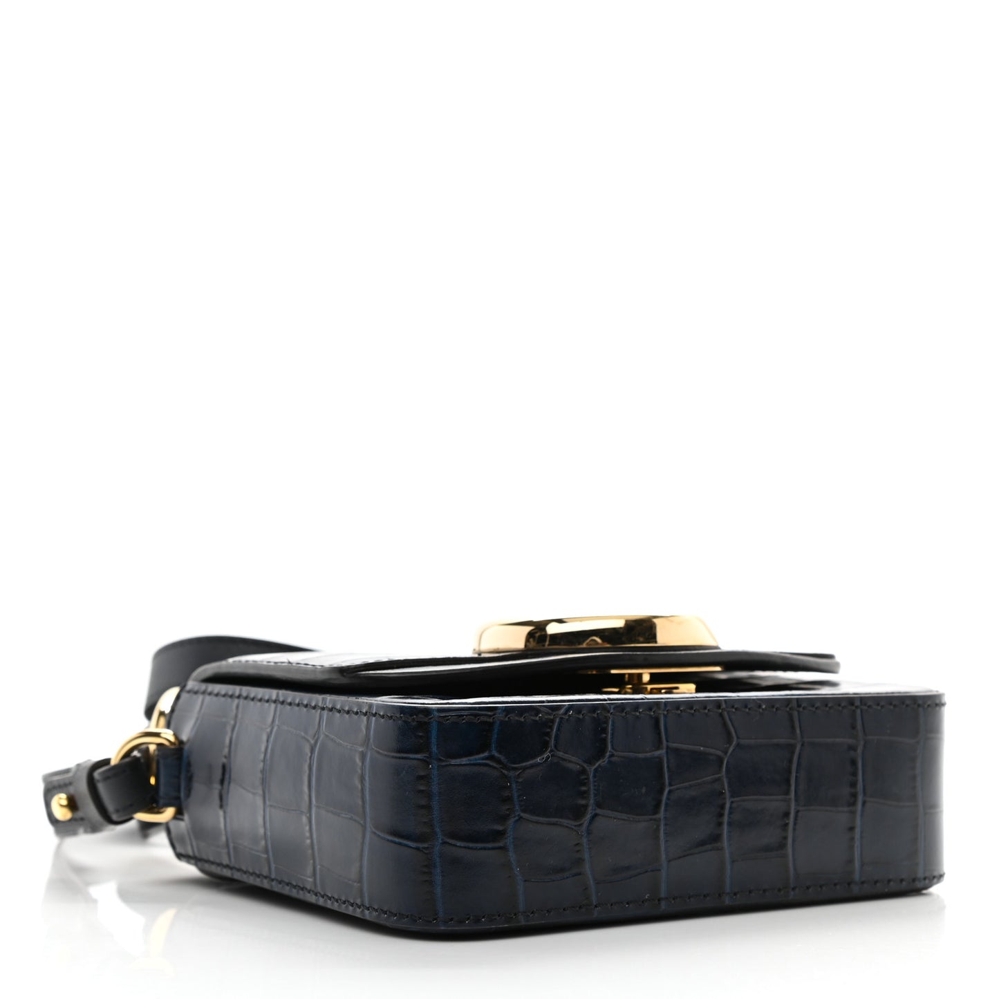 Calfskin Crocodile Embossed Mini C Double Carry Full Blue