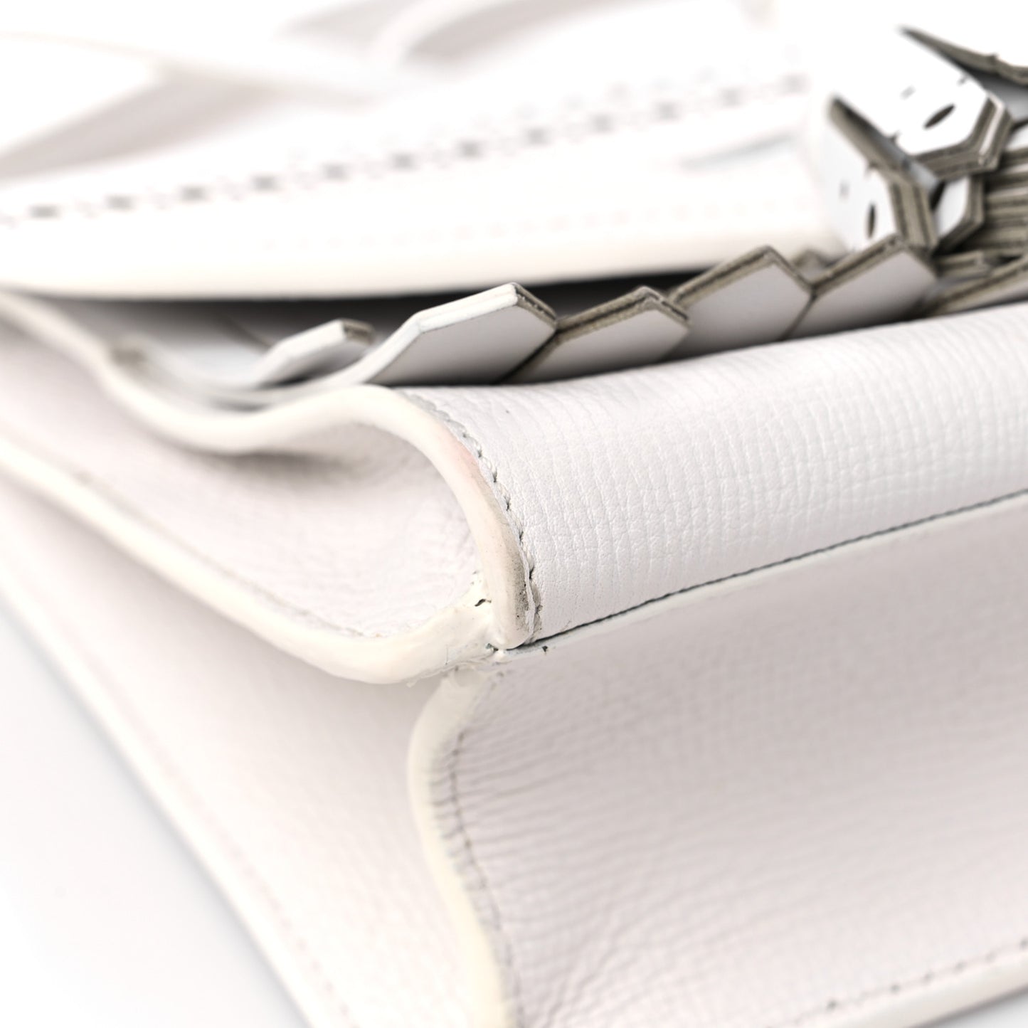 Grainy Calfskin Broguing Tassel Small Macken Crossbody Bag Chalk White