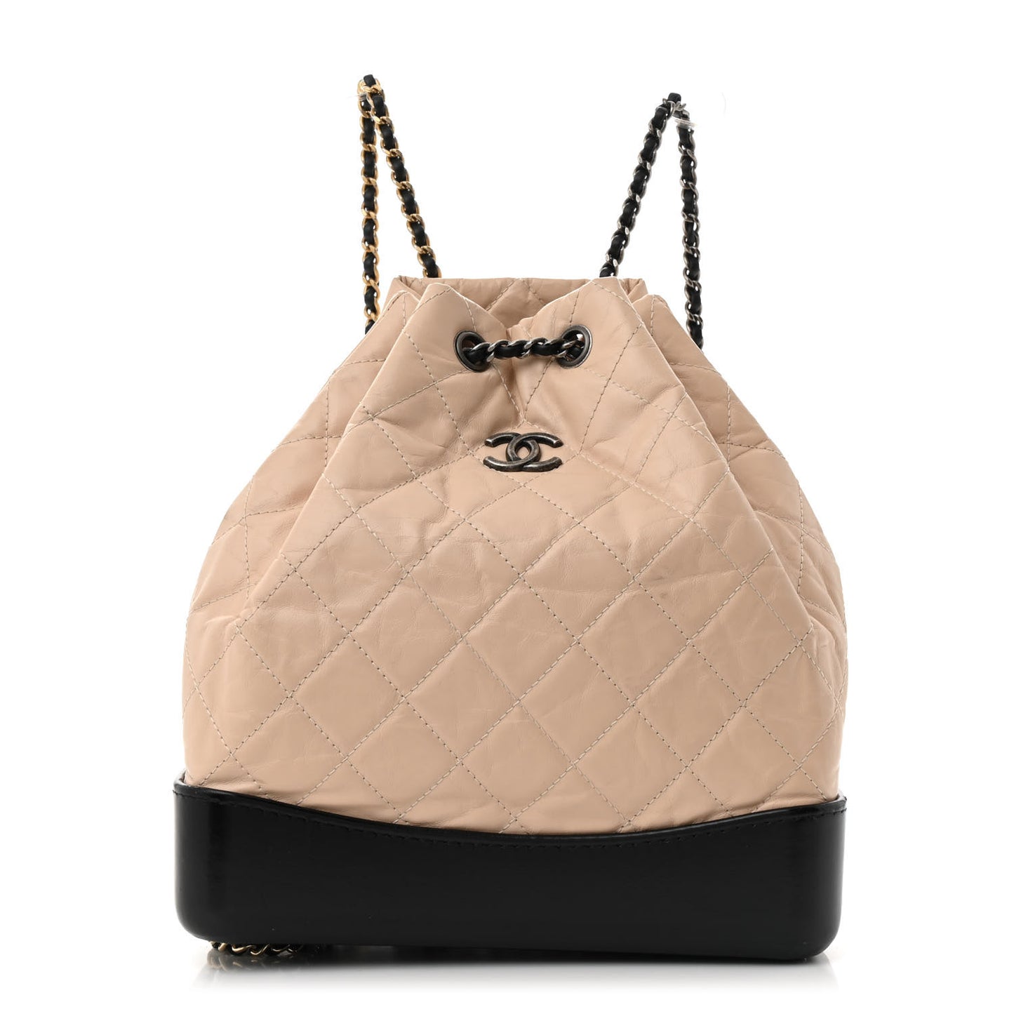 Aged Calfskin Quilted Small Gabrielle Backpack Beige Black