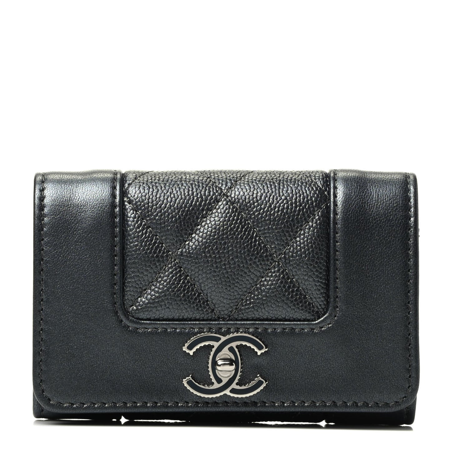 Caviar Quilted Vintage Mademoiselle Flap Card Holder Black