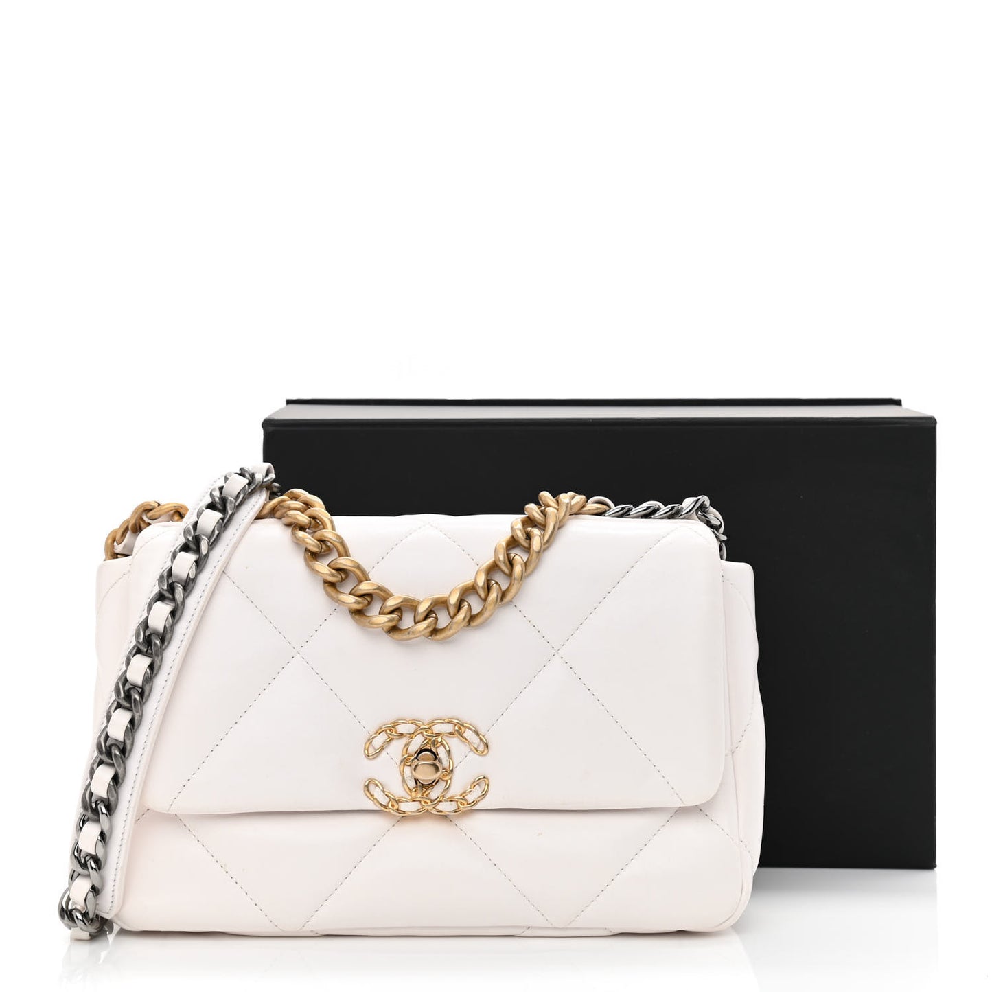 Lambskin Quilted Medium Chanel 19 Flap White