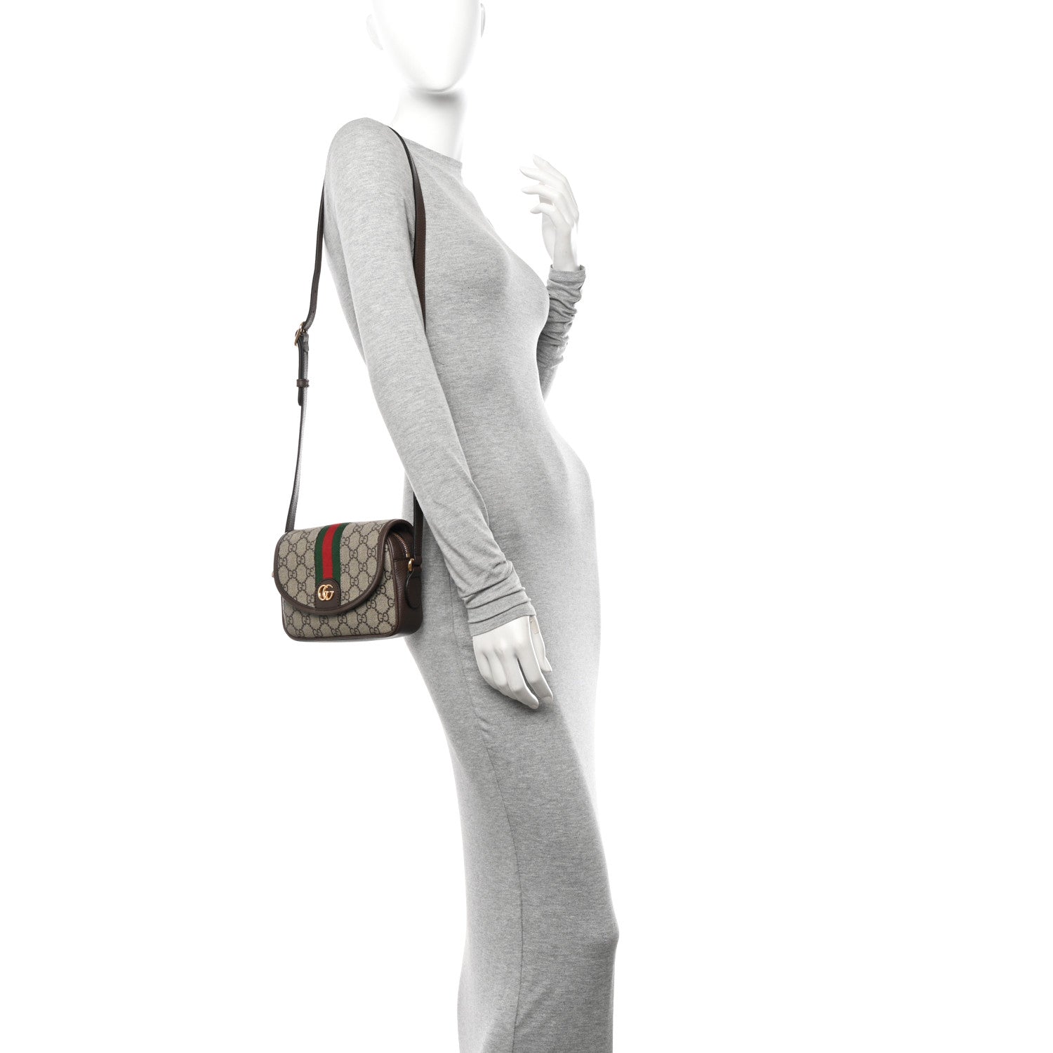 Gucci GG Supreme Monogram Textured Dollar Calfskin Mini Ophidia Flap Shoulder Bag Beige Ebony New Acero 2 of 10