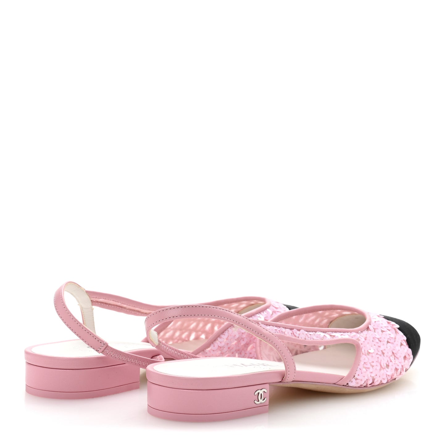 Sequins Satin Cap Toe CC Slingback Flat 37 Pink Black