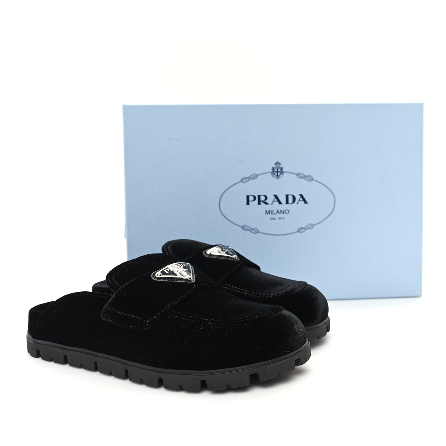 Velluto Metal Triangle Logo 20mm Flat Mules 35 Black