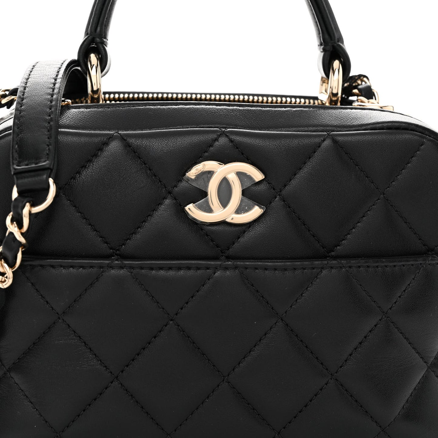 Lambskin Quilted Small Trendy CC Bowling Bag Black