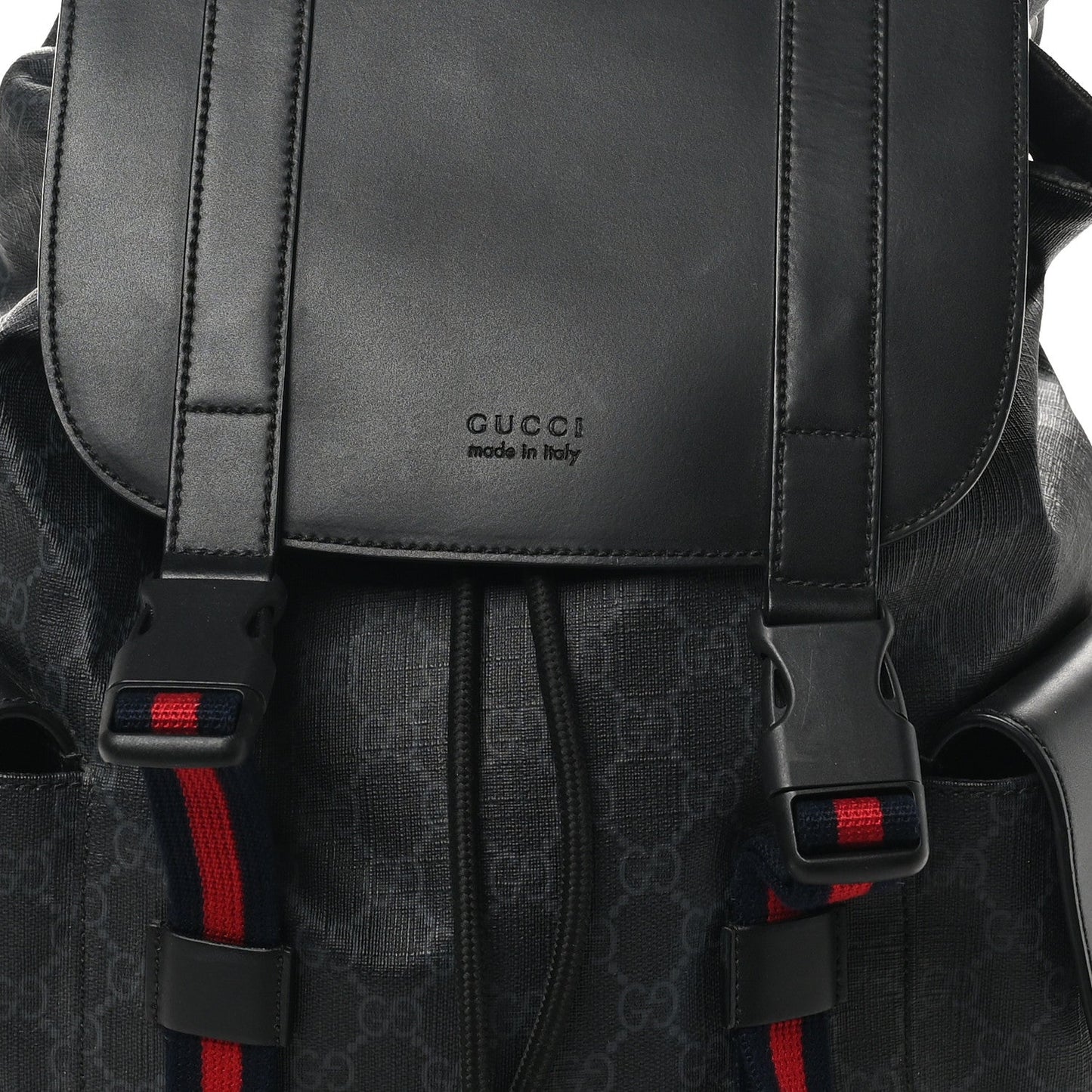 Soft GG Supreme Monogram Calfskin Web Double Buckle Backpack Black