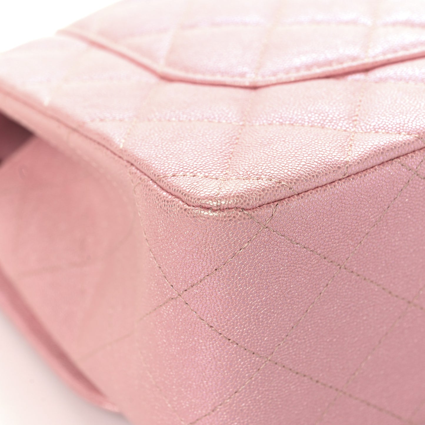 Iridescent Caviar Quilted Jumbo Double Flap Rose Pink