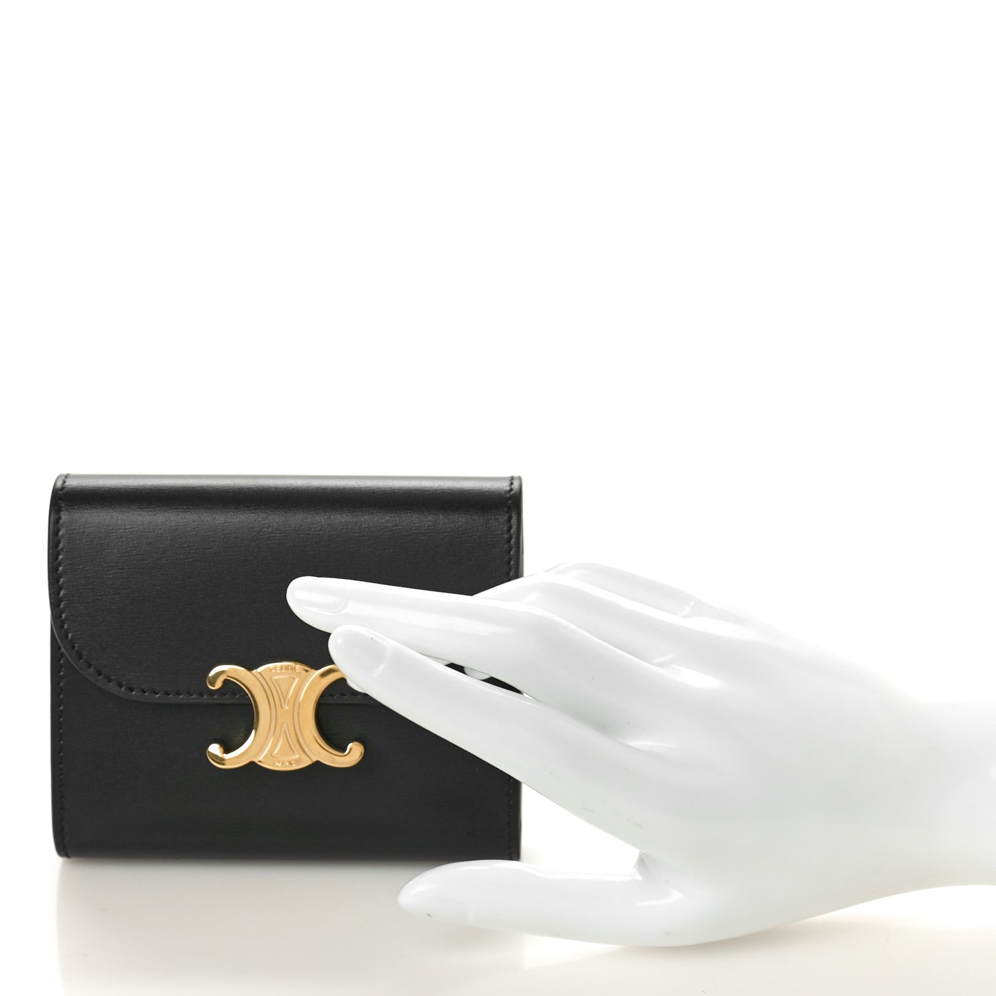 Shiny Calfskin Small Triomphe Wallet Black