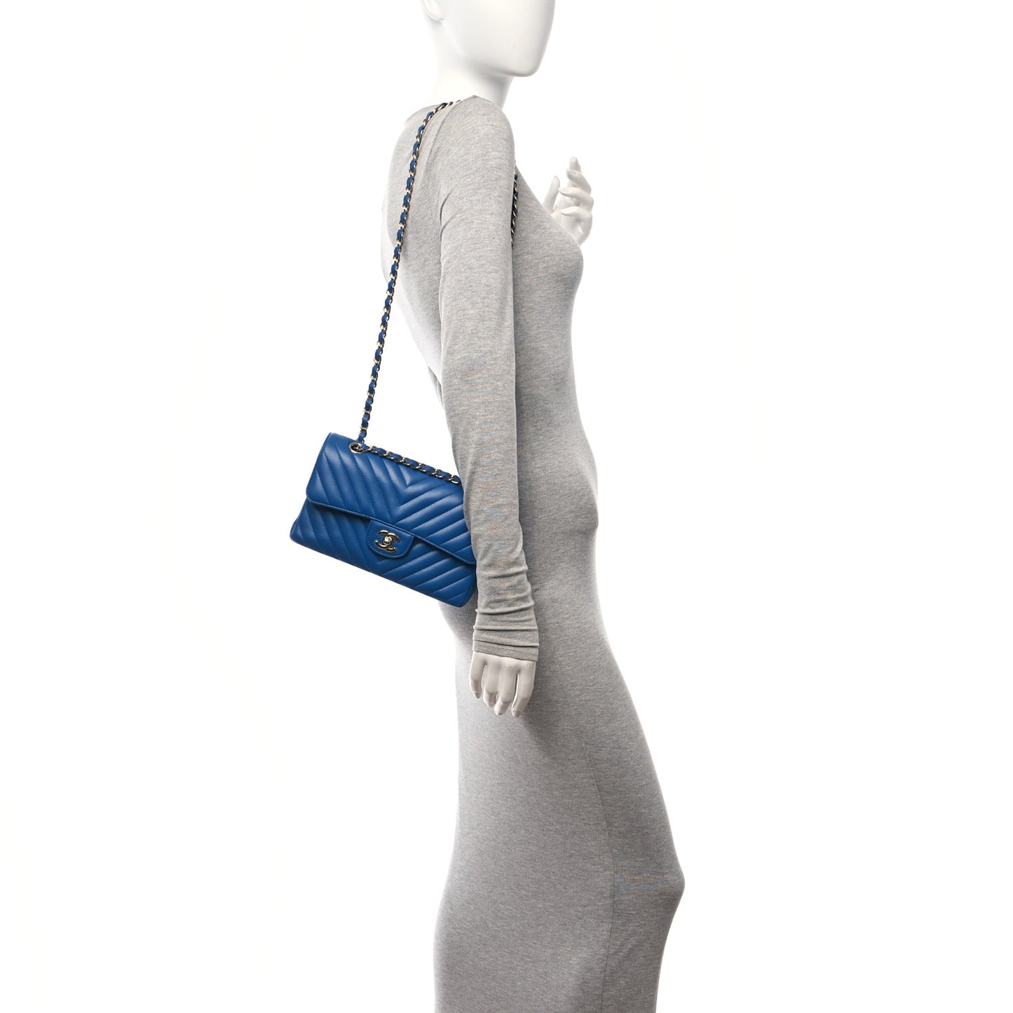 Lambskin Chevron Quilted Small Double Flap Blue