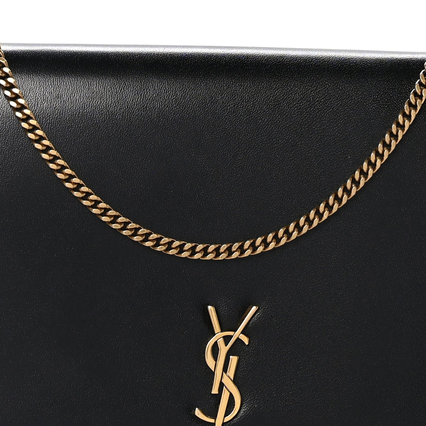 Glossy Calfskin Monogram Chain Wallet Black
