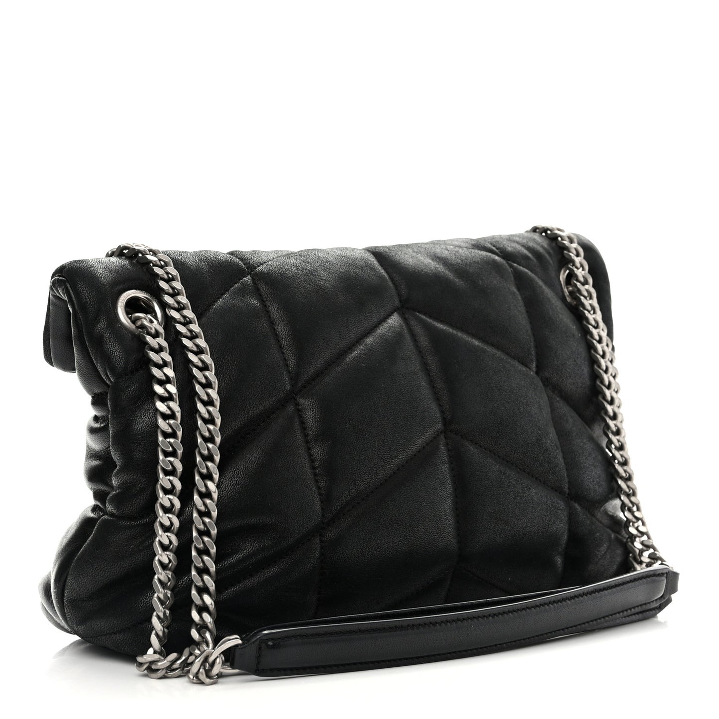 Lambskin Quilted Small Loulou Puffer Monogram Chain Satchel Black
