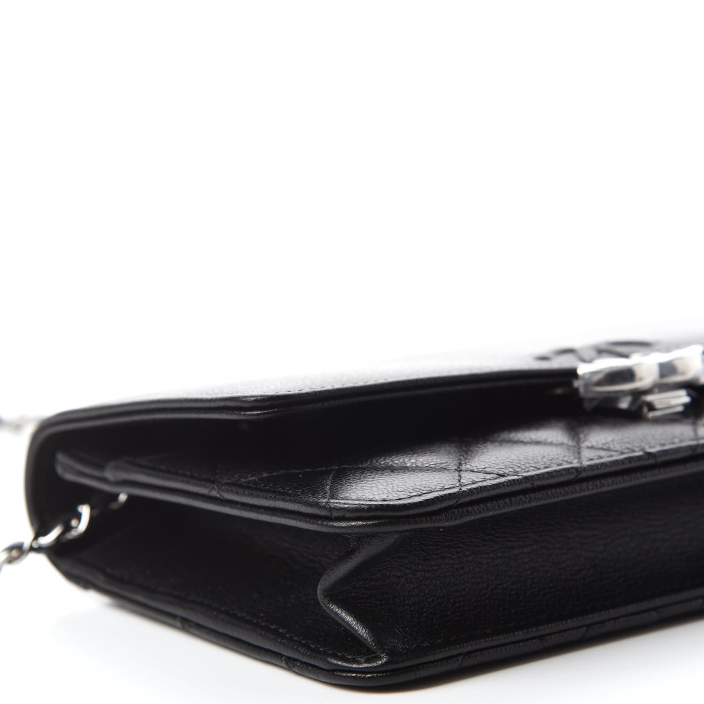 Grained Calfskin Quilted CC Box Wallet On Chain WOC Black