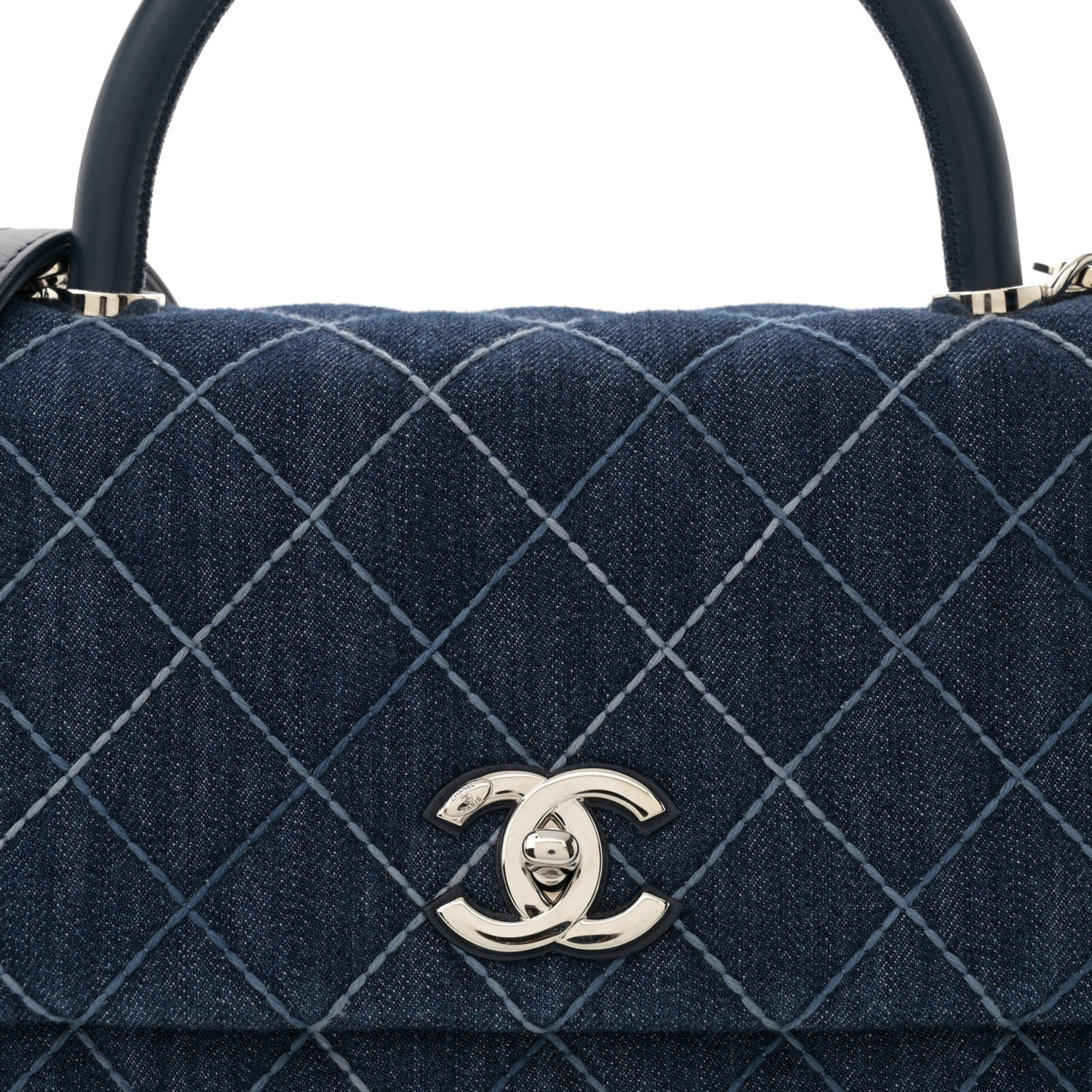 Denim Quilted Small Coco Handle Flap Blue