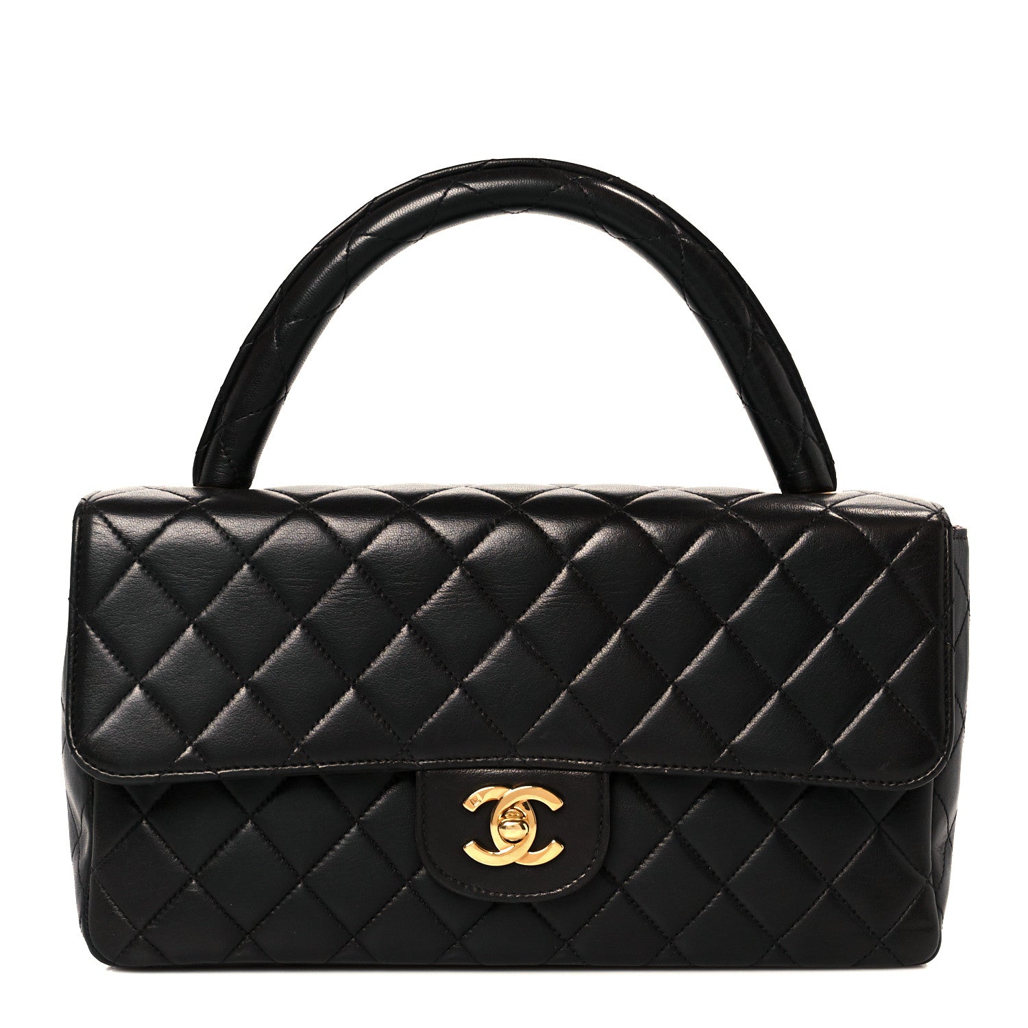 Chanel Lambskin Quilted Medium Rectangular Kelly Flap Bag Black