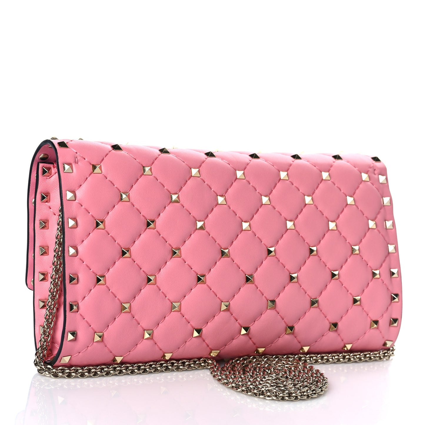 Nappa Rockstud Spike Wallet on Chain Candy Rose