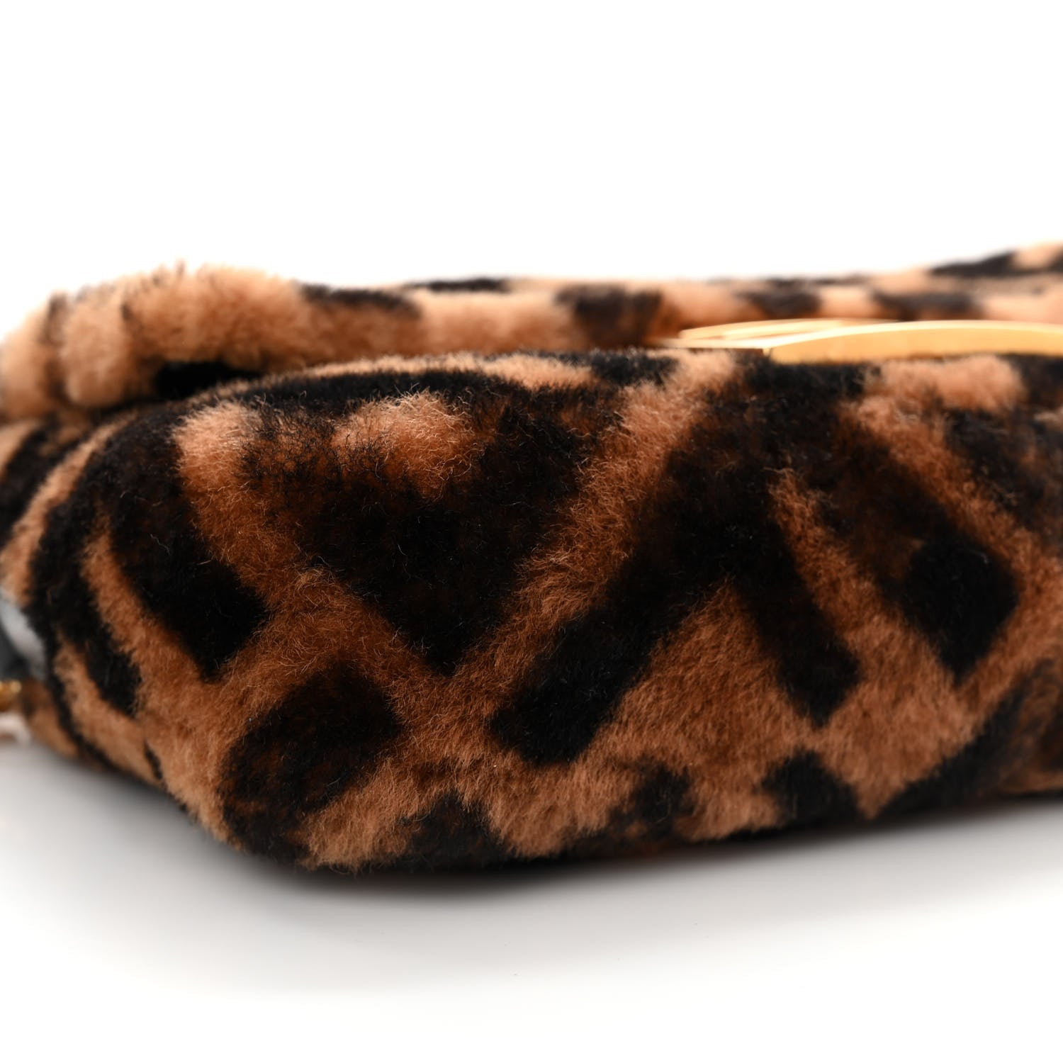 Fendi Shearling Vitello Dolce Macro FF 1974 Mini Baguette Tobacco Black 9 of 11