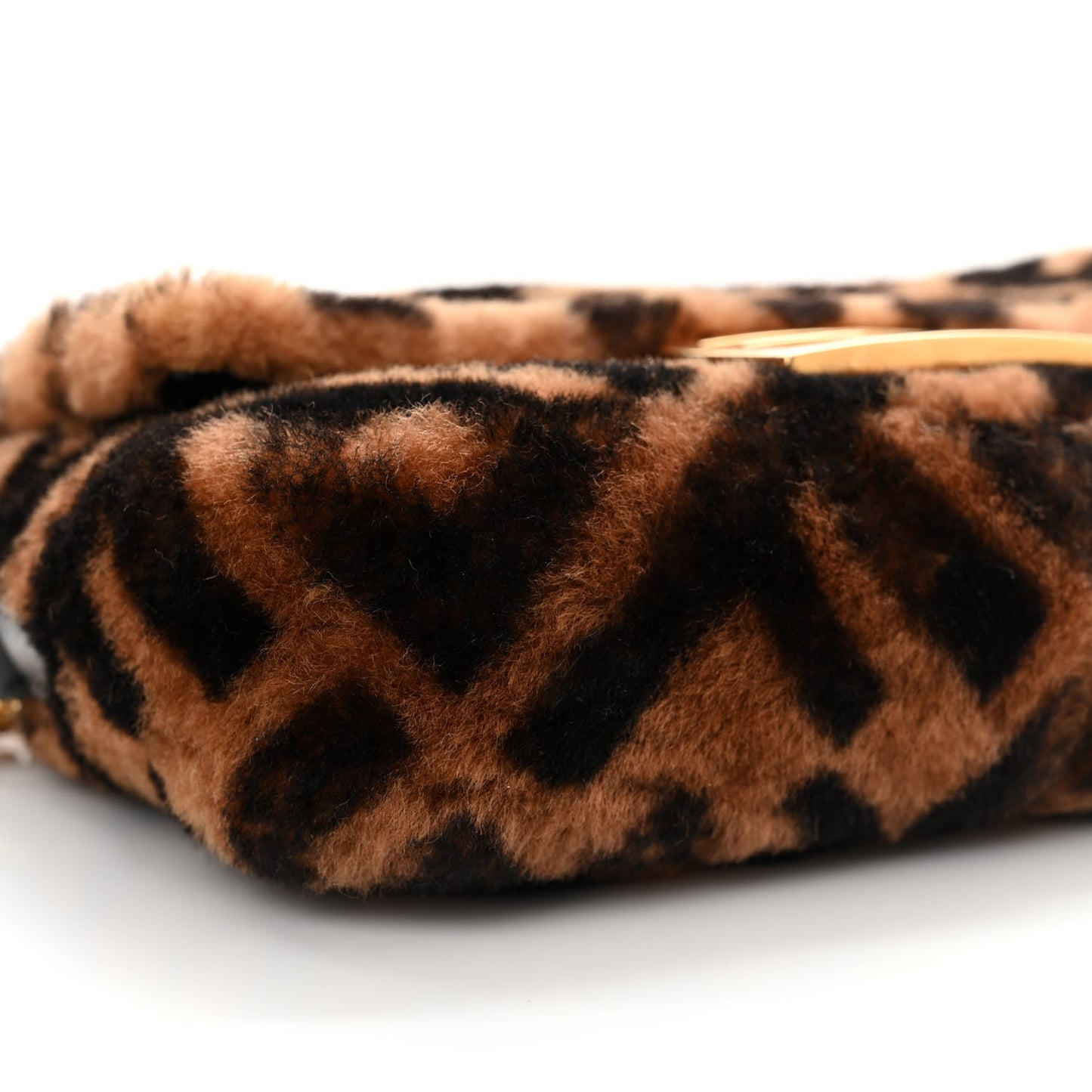 Shearling Vitello Dolce Macro FF 1974 Mini Baguette Tobacco Black