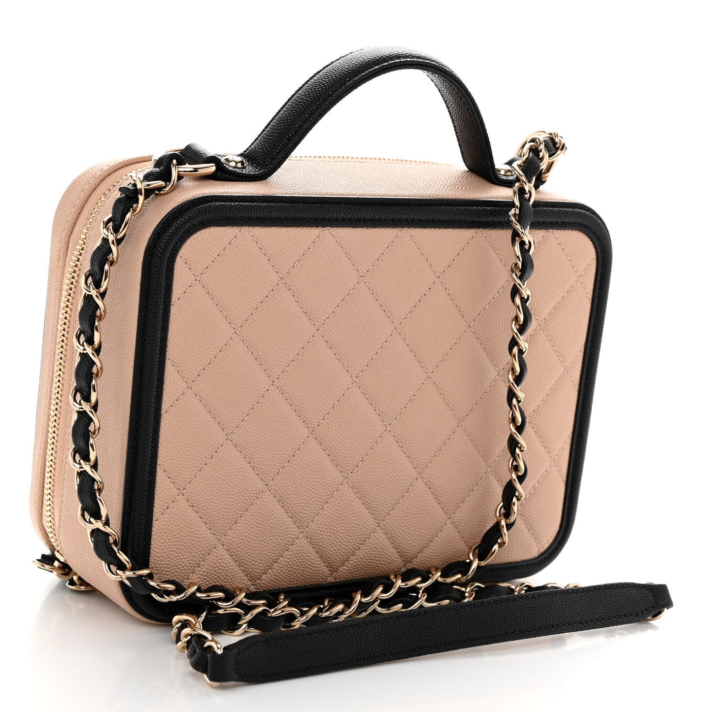 Caviar Quilted Medium CC Filigree Vanity Case Beige Black