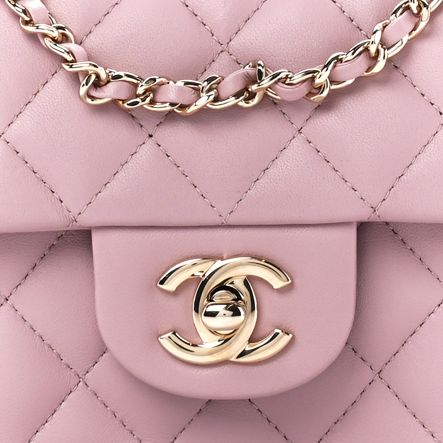 Lambskin Quilted Mini Top Handle Rectangular Flap Light Pink