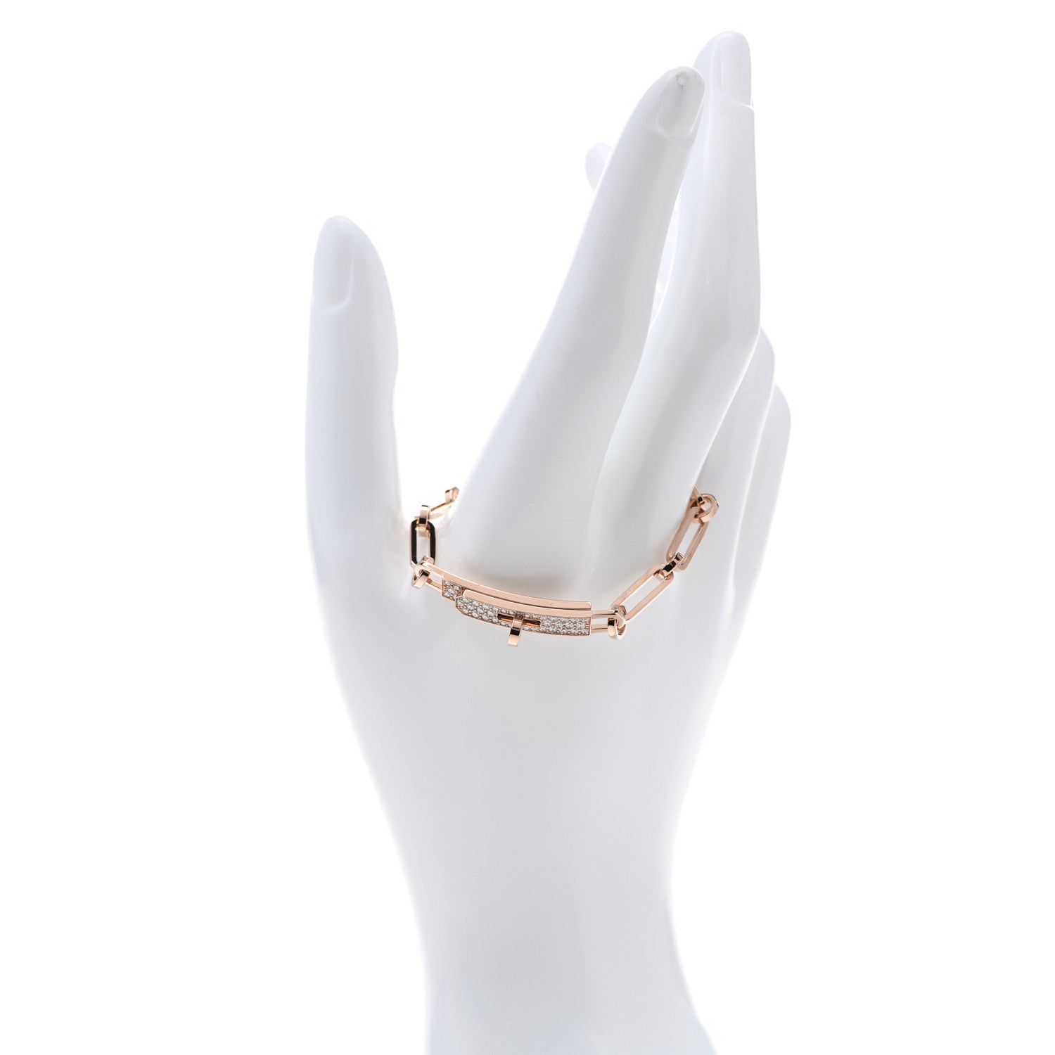 Hermes 18K Rose Gold Diamond Pave PM Kelly Chaine Bracelet ST 2 of 7
