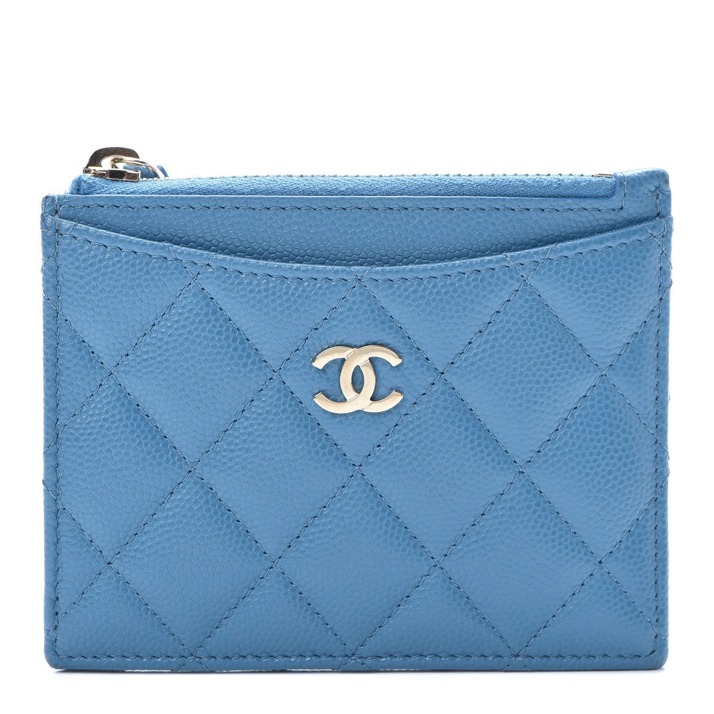 Caviar Quilted CC Zip Card Holder Blue