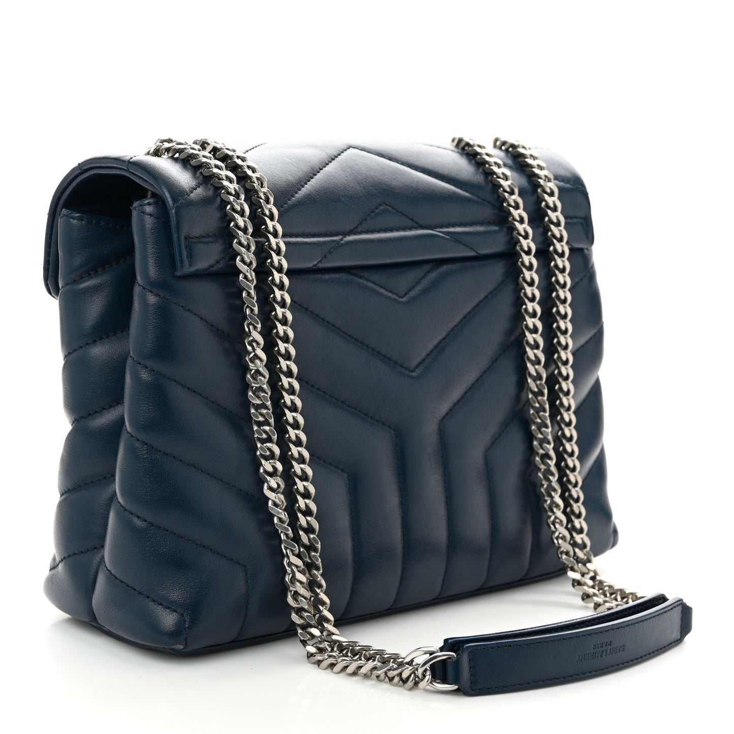 Calfskin Y Quilted Monogram Small Loulou Chain Satchel Denim Blue