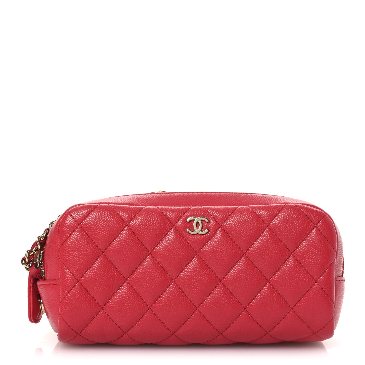Chanel Caviar Quilted Toiletry Case With Chain Dark Pink 1745663